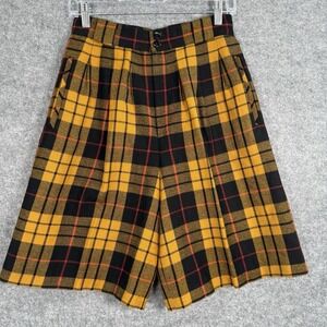 Vintage Giorgio Sant'Angelo Tartan Plaid Wool Pleated Shorts Sz 8 Skater Yellow